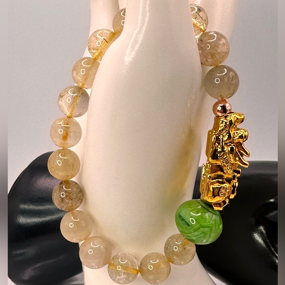 GOLD RUTILANT + GOLD PIXIU NATURAL BRACELET size 7” - Picture 2 of 12